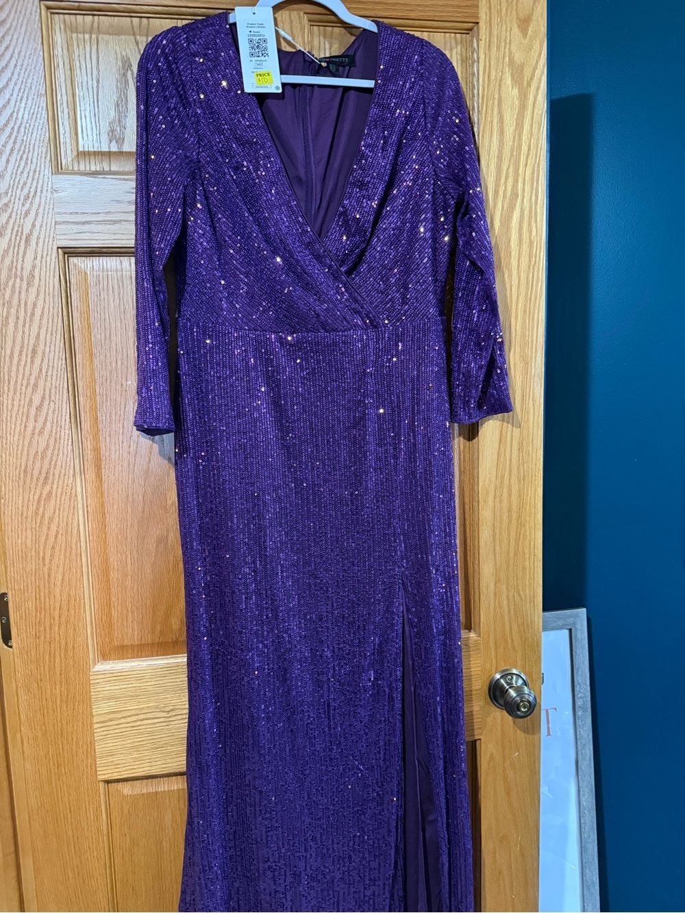 Ever Pretty Purple Sequin Long Sleeve Plus-Size Gown - Picture 3 of 5